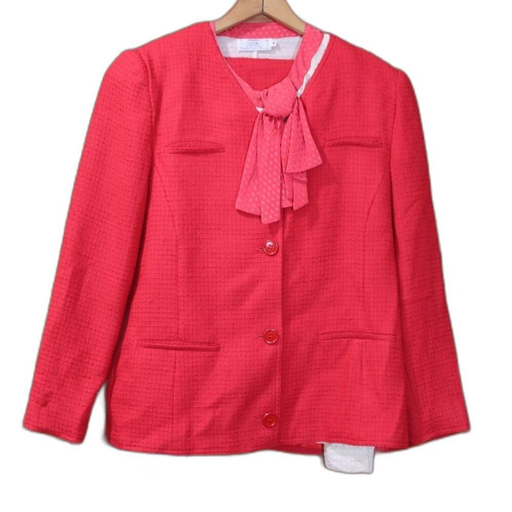 Valentino Miss V Red Tweed Skirt Suit 3 Piece Set EU 44